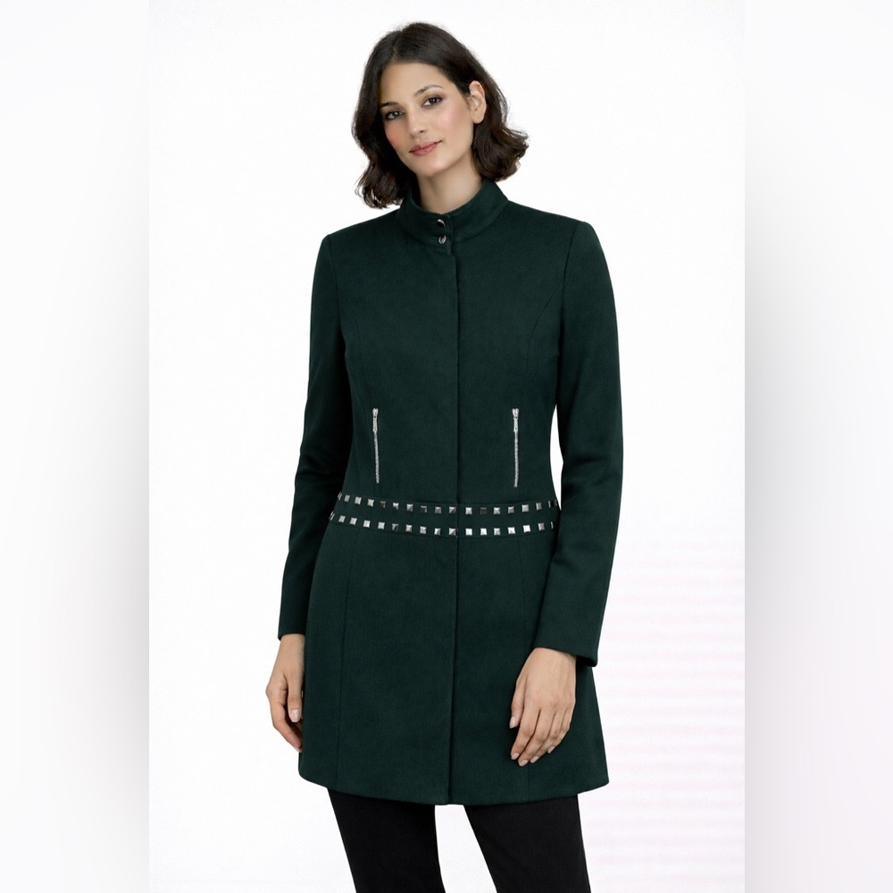Steilmann Dark Green Military Frock Coat Silver Stud Detail Size 6
